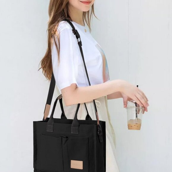 Women Canvas Tote Large Capacity Multi-Use Work Travel Bag with Pockets - Picture 6 of 6